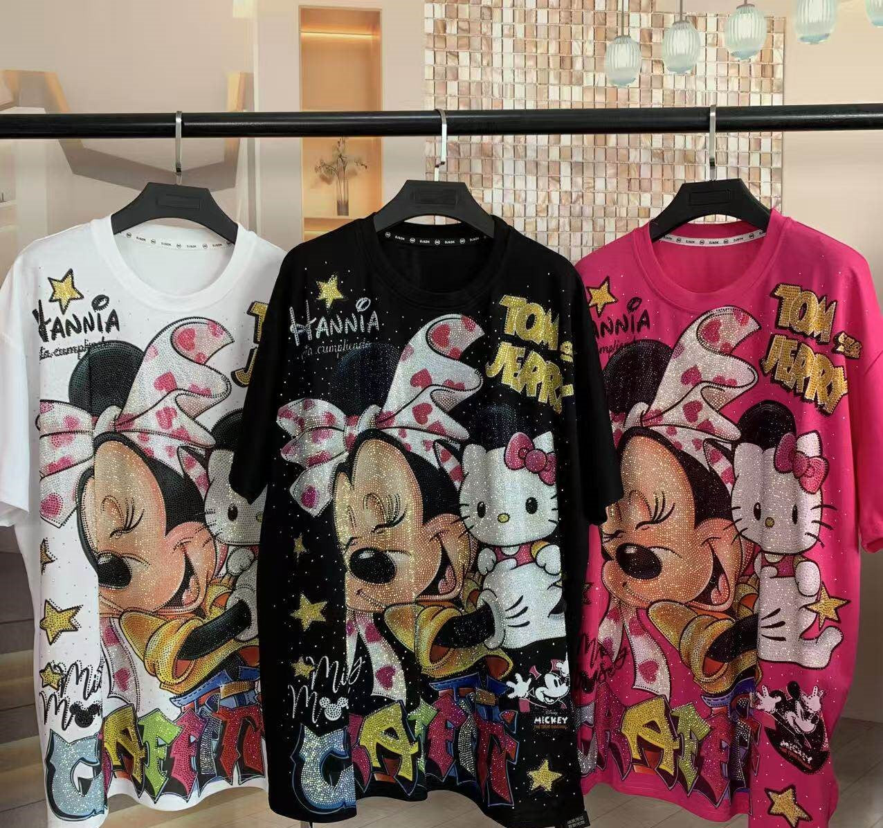 A223 - Minnie Mouse Y2K Mashup Sparkle Oversized Tee - 320g Heavyweight Breathable Cotton - Premium Bling Character Streetwear Boxy T-Shirt