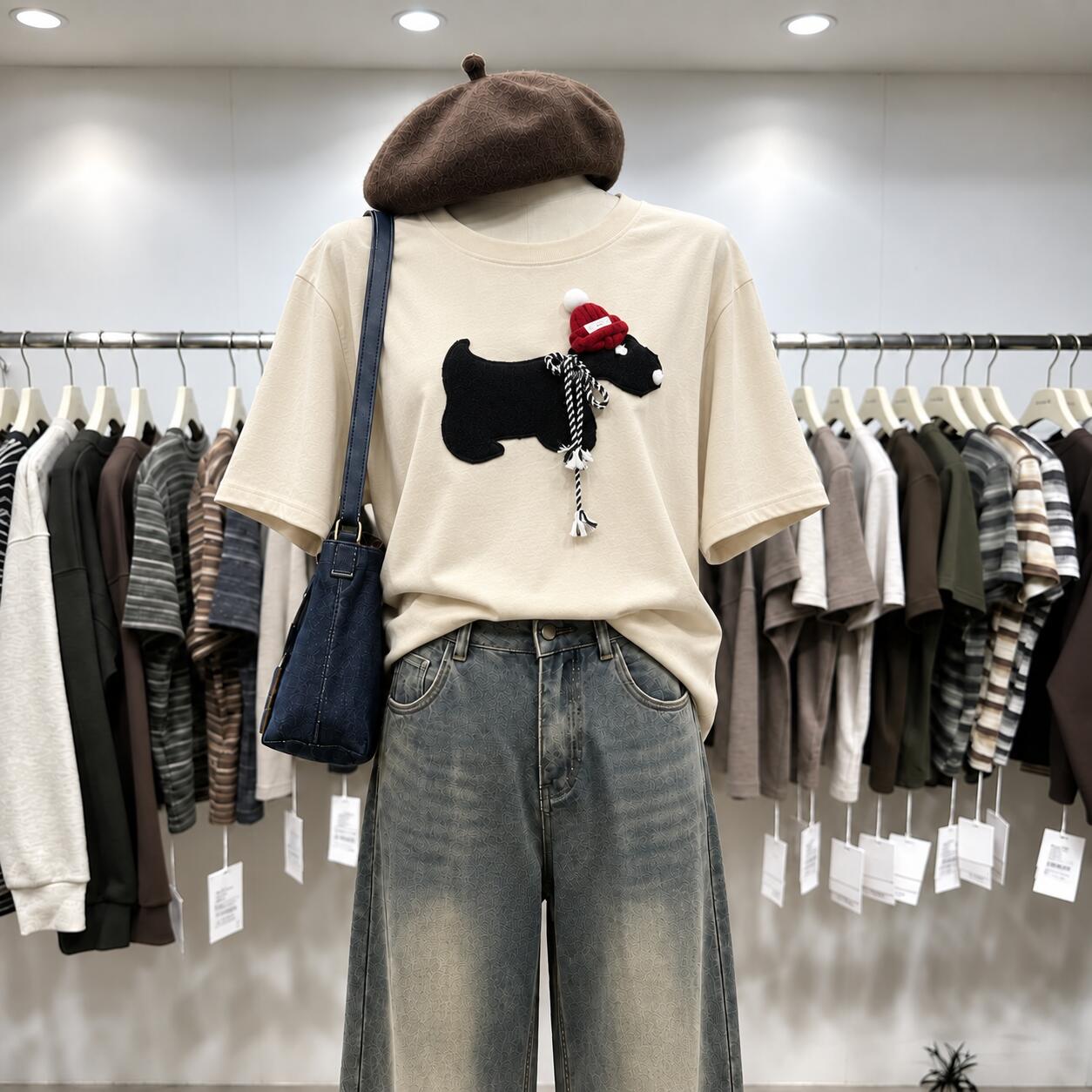 3D Dog Appliqué T-Shirt | Handmade Textured Statement Tee