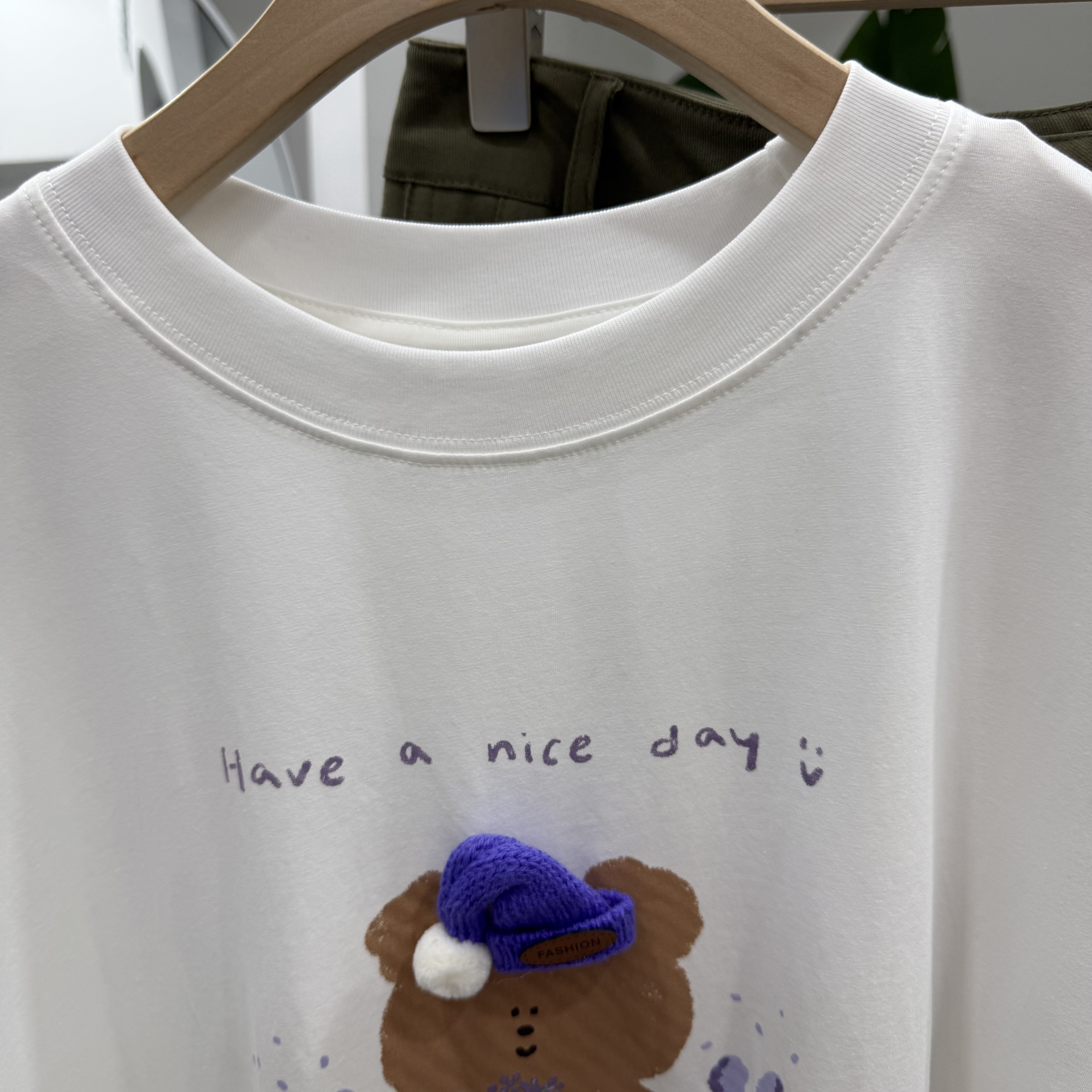 Handmade Teddy Bear Tee – 3D Knit Hat & Beaded Cotton T-Shirt