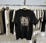 Rhinestone Sunglasses Dog T-Shirt | 3D Chain & Hand-Beaded Cotton Tee