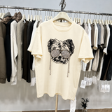 Rhinestone Sunglasses Dog T-Shirt | 3D Chain & Hand-Beaded Cotton Tee
