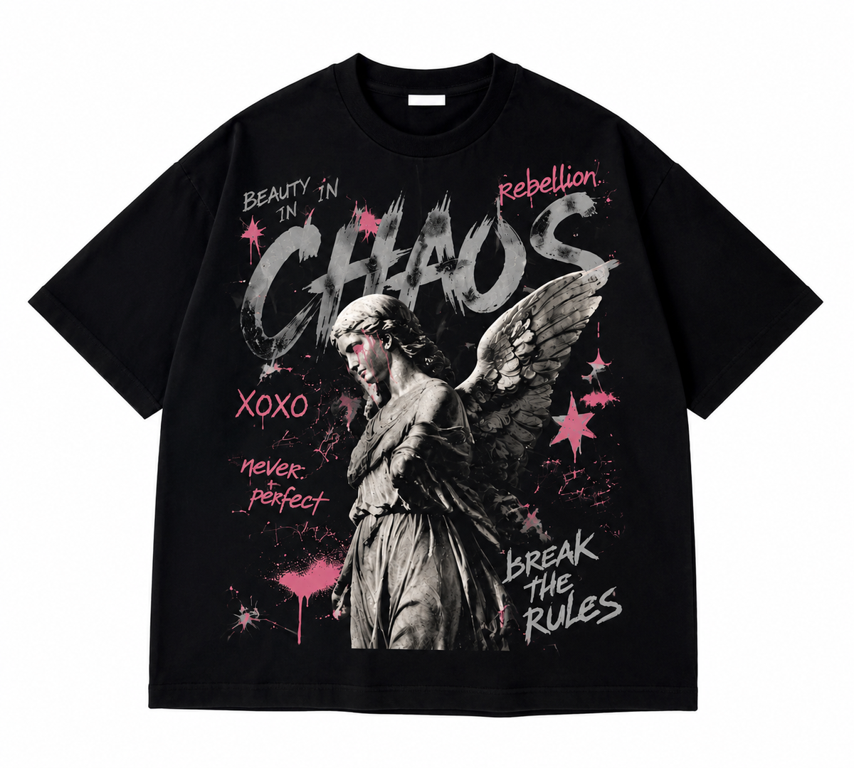 Chaos Angel Front & Back Graphic T-Shirt – 230G Heavyweight Cotton Oversized Grunge Tee