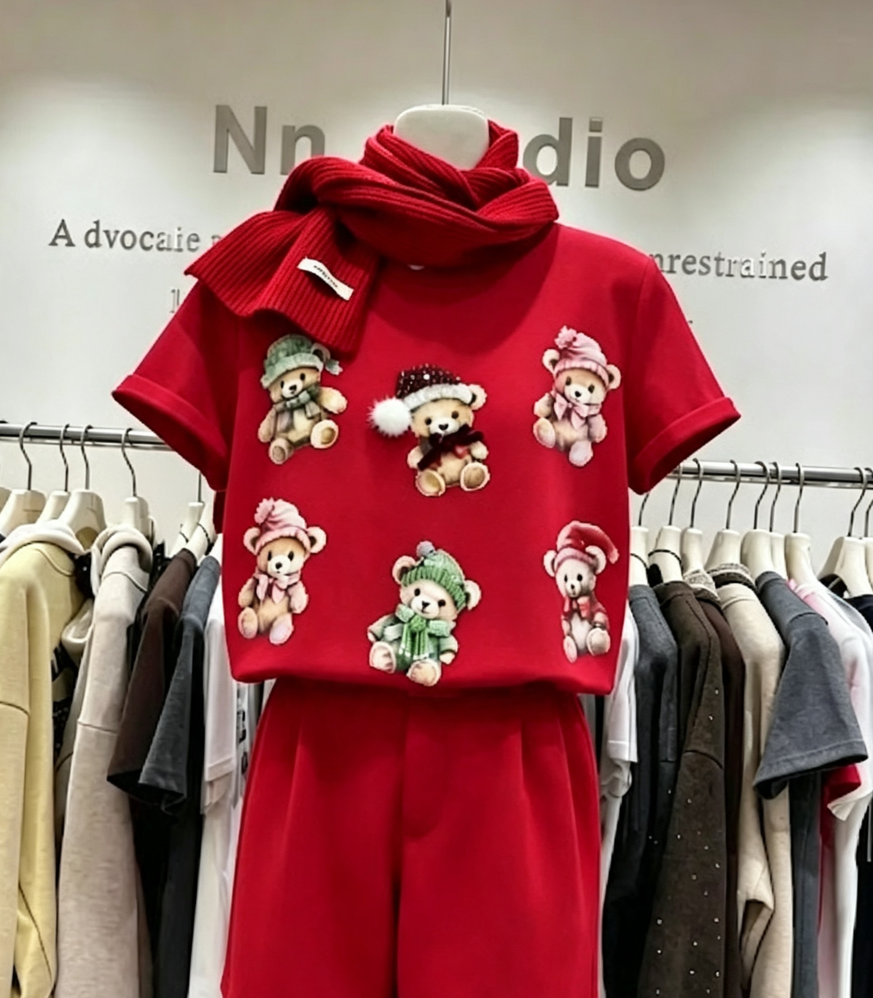 Handcrafted Teddy Bear Embellished Oversized Cotton T-Shirt