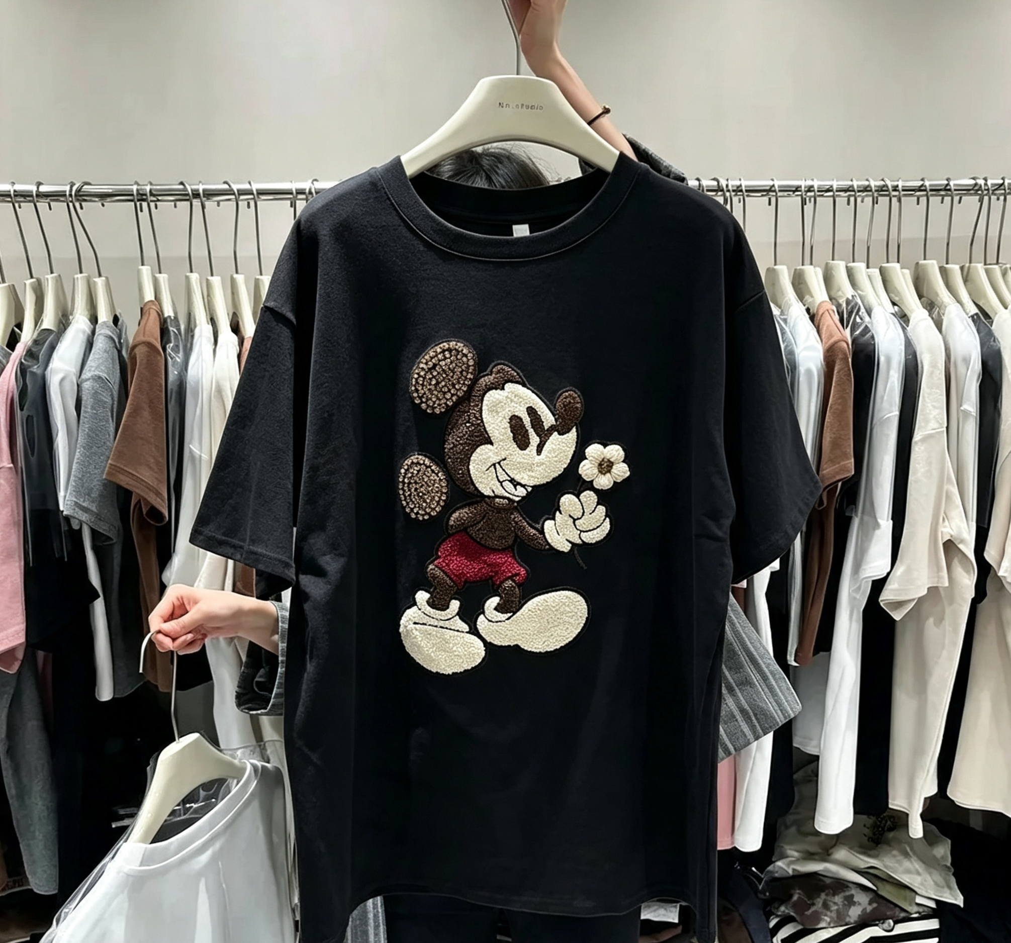 Vintage Mickey Embroidered Oversized Cotton T-Shirt