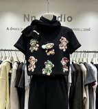 Handcrafted Teddy Bear Embellished Oversized Cotton T-Shirt