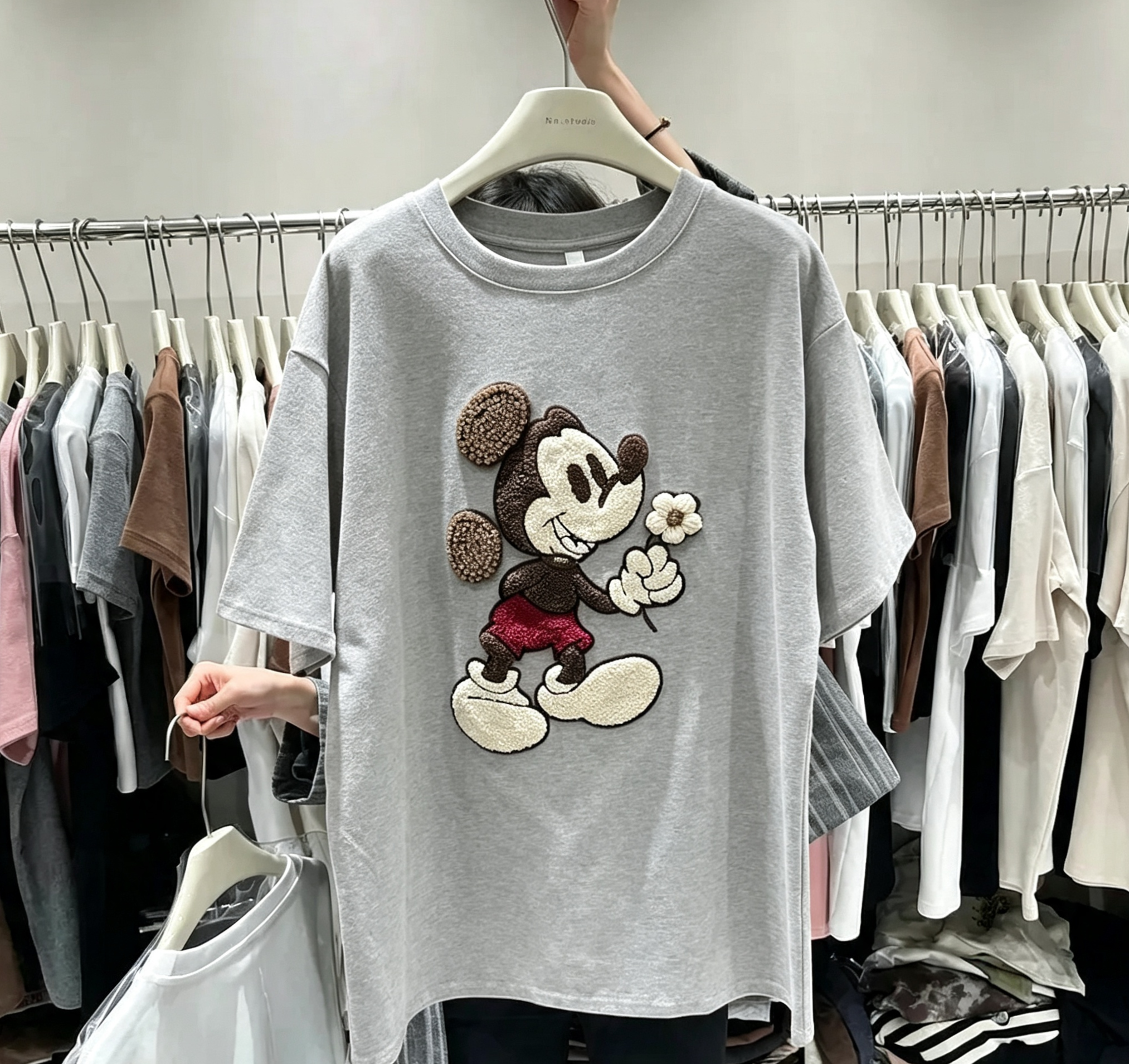 Vintage Mickey Embroidered Oversized Cotton T-Shirt