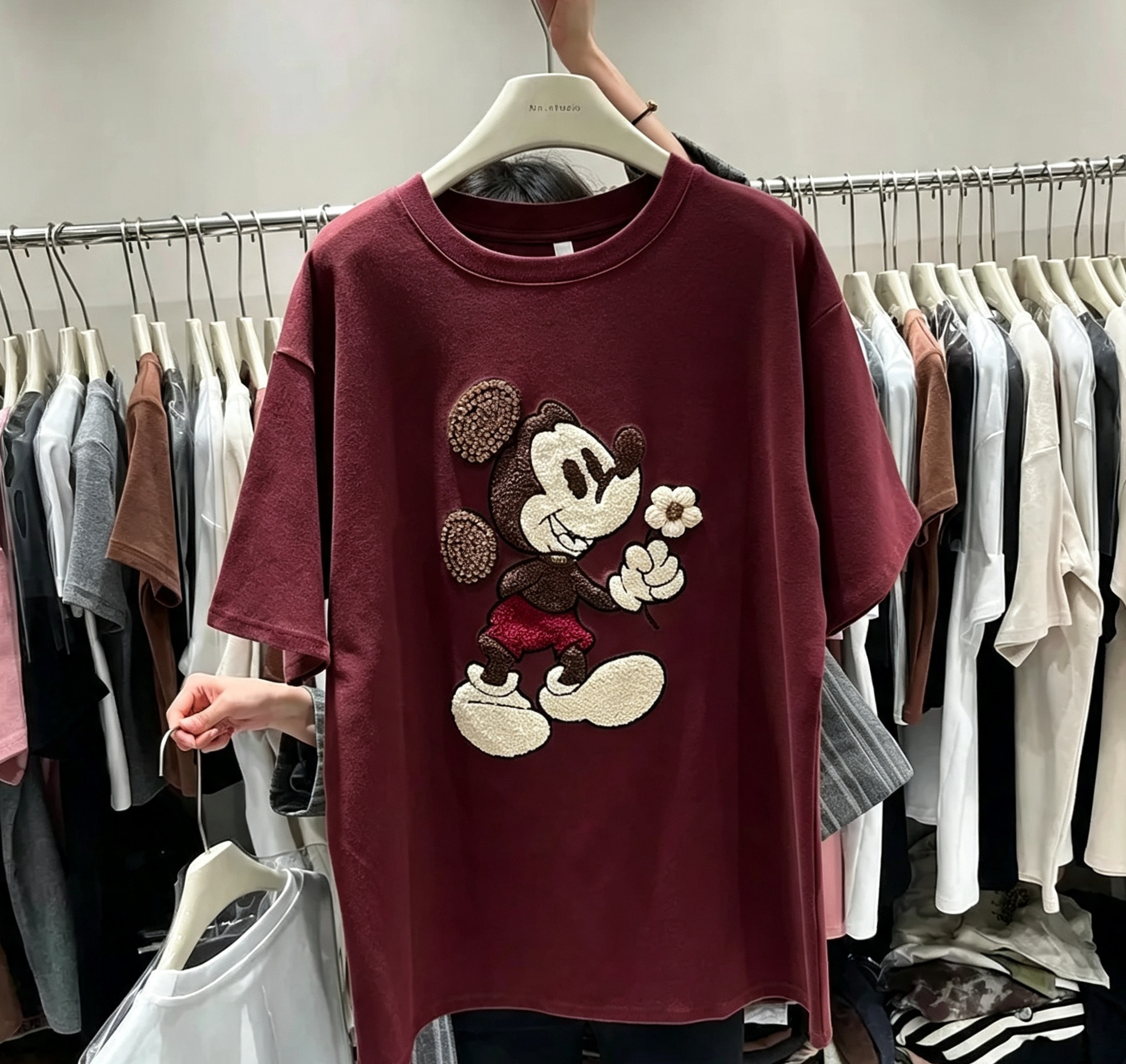Vintage Mickey Embroidered Oversized Cotton T-Shirt