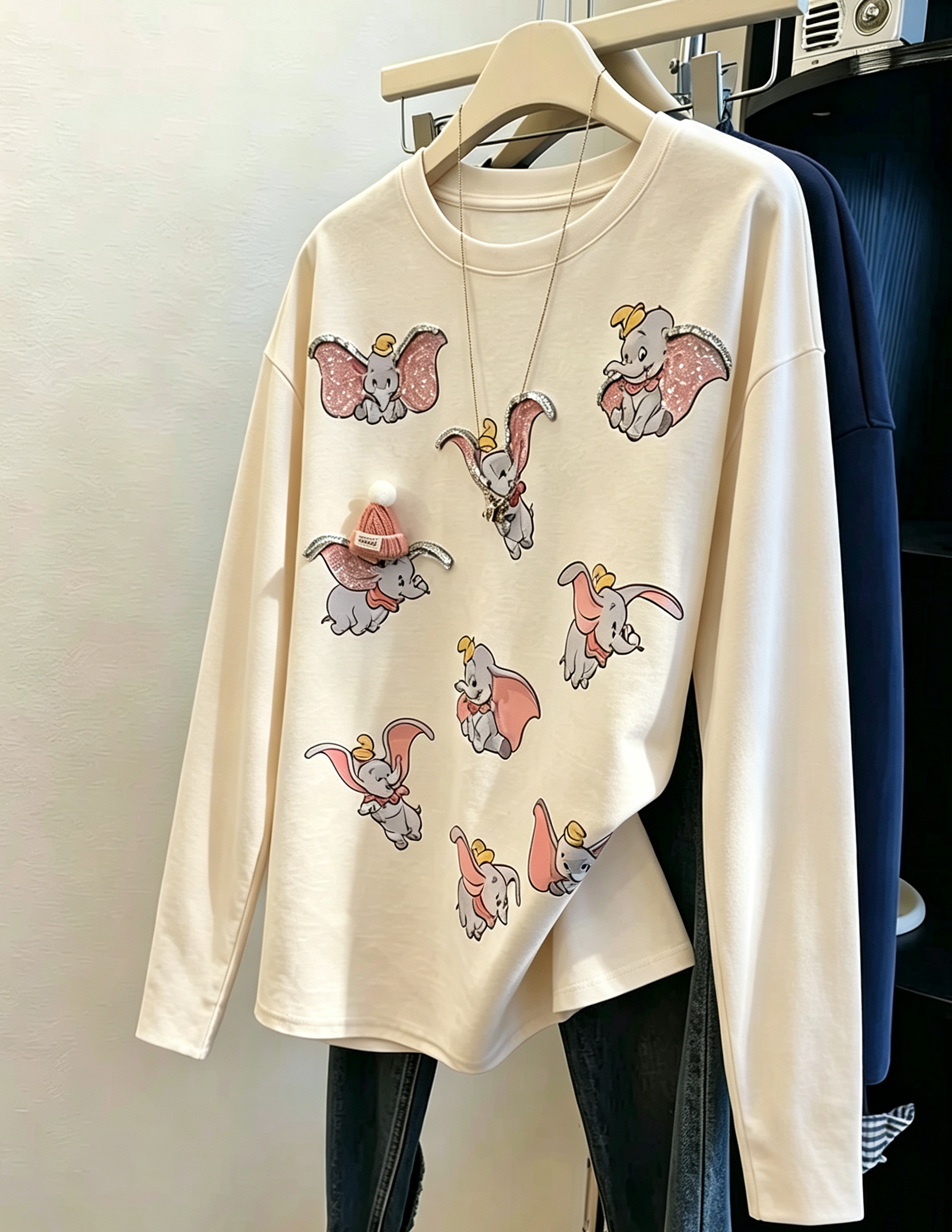 VINESU 3D Embroidered🌺 3D Wool Hat Design Long Sleeve Heavyweight Tee