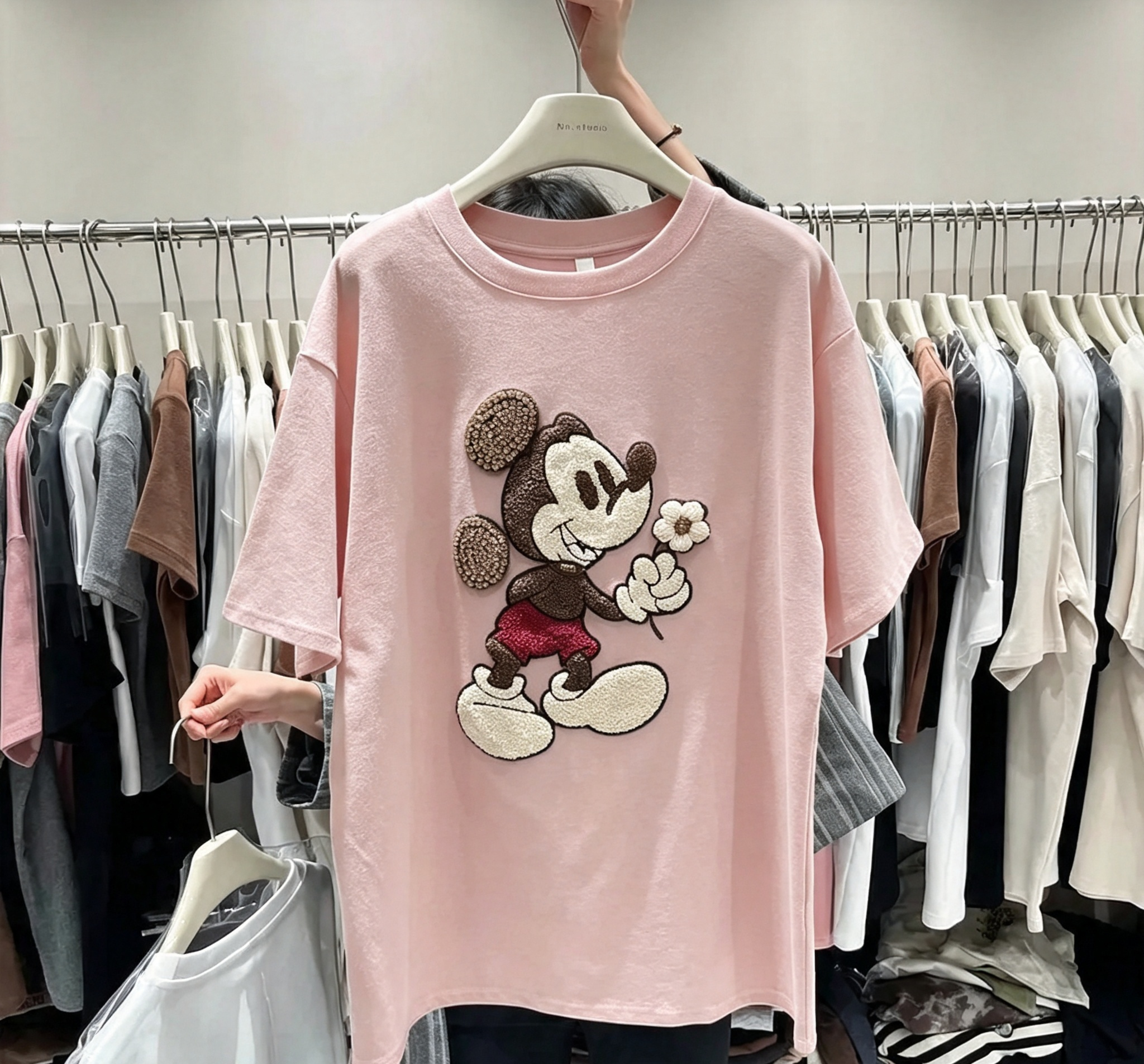 Vintage Mickey Embroidered Oversized Cotton T-Shirt