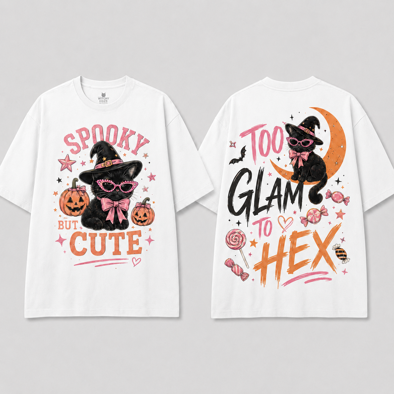 Spooky Cute Black Cat Halloween T-Shirt | 100% Cotton Tee with Handmade Rhinestone Sunglasses