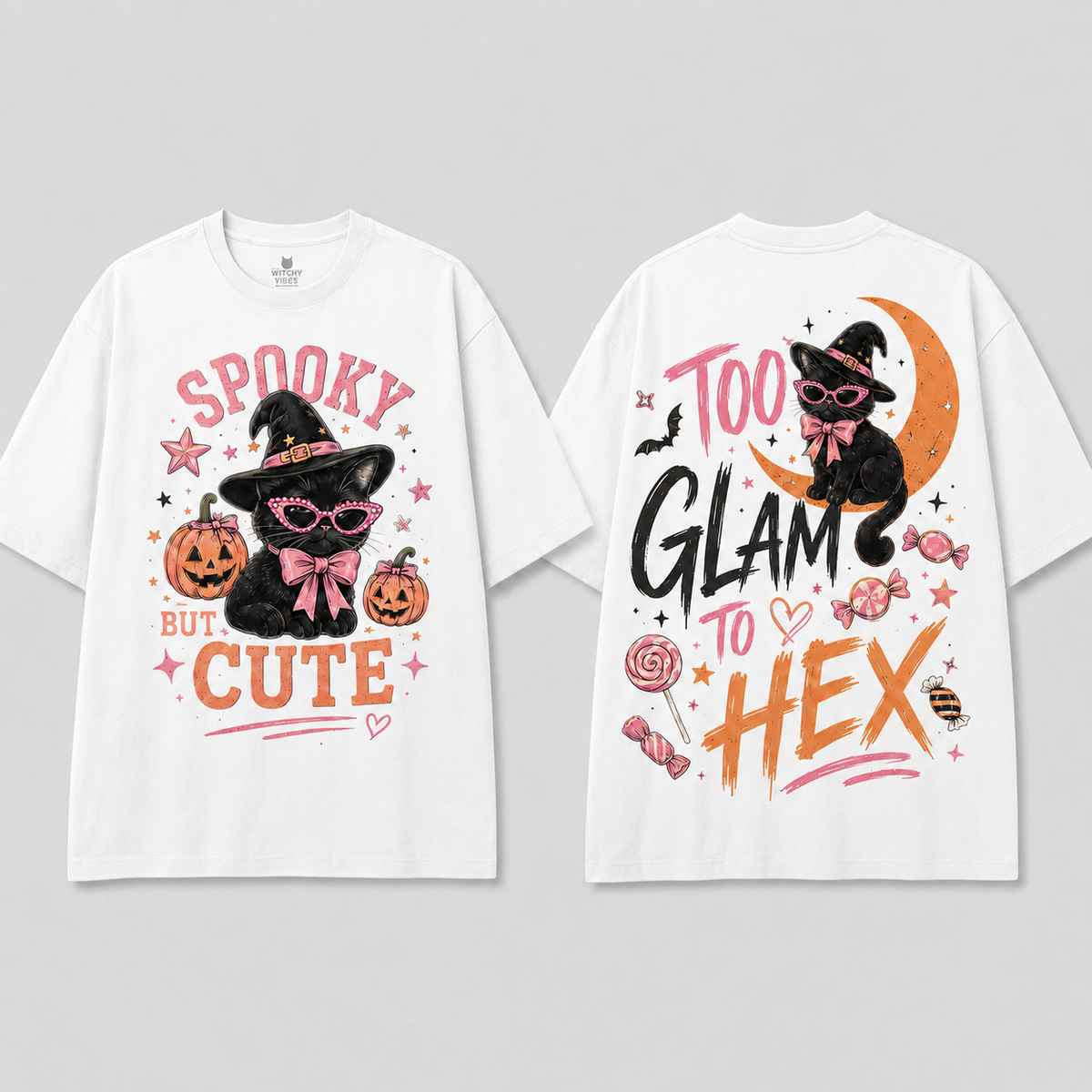 Spooky Cute Black Cat Halloween T-Shirt | 100% Cotton Tee with Handmade Rhinestone Sunglasses