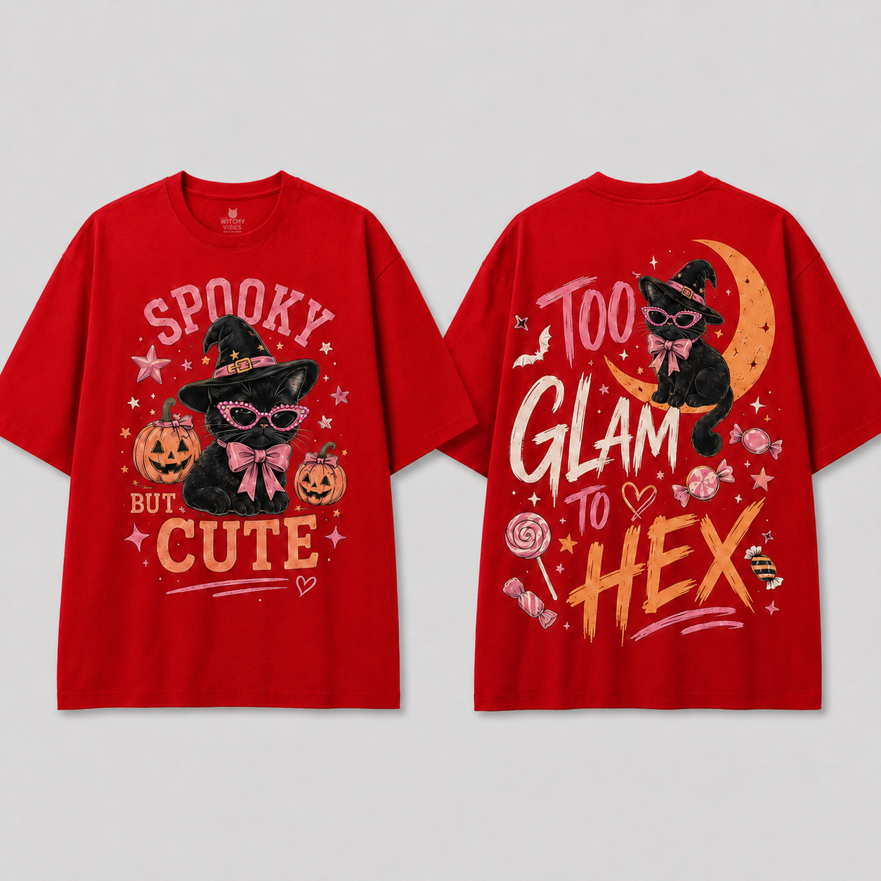 Spooky Cute Black Cat Halloween T-Shirt | 100% Cotton Tee with Handmade Rhinestone Sunglasses