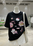 A254 - Kawaii Hello Kitty Graphic Tee | 220G Cotton Oversized Y2K Cute Cartoon T-Shirt Women Streetwear