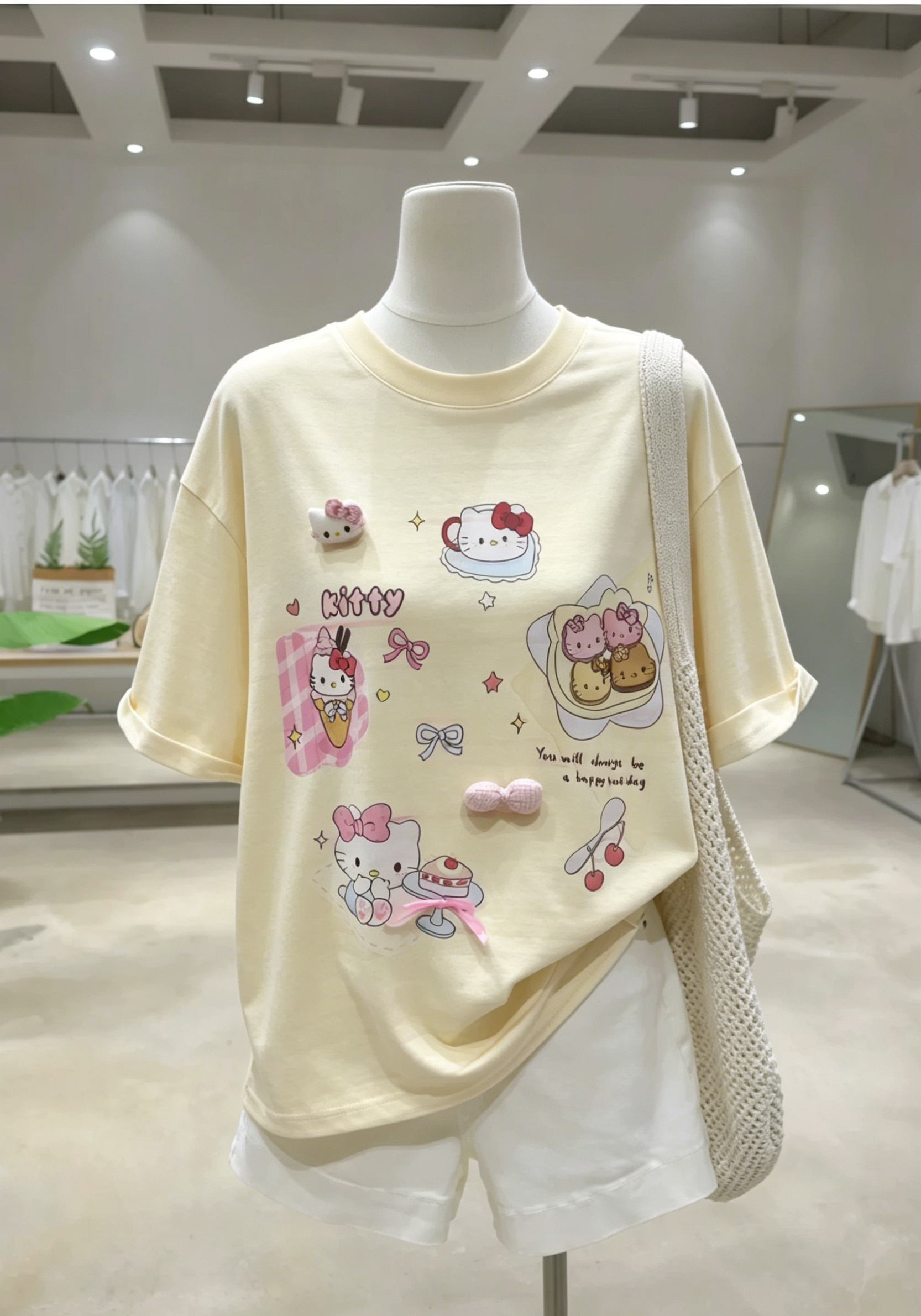 A254 - Kawaii Hello Kitty Graphic Tee | 220G Cotton Oversized Y2K Cute Cartoon T-Shirt Women Streetwear