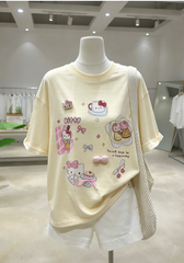 A254 - Kawaii Hello Kitty Graphic Tee | 220G Cotton Oversized Y2K Cute Cartoon T-Shirt Women Streetwear