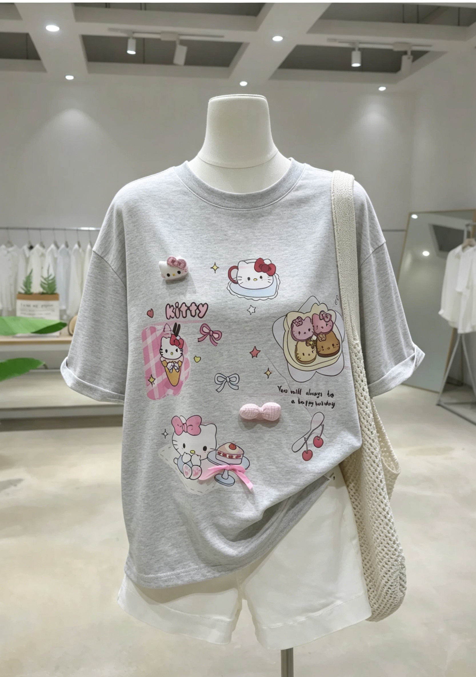 A254 - Kawaii Hello Kitty Graphic Tee | 220G Cotton Oversized Y2K Cute Cartoon T-Shirt Women Streetwear