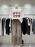 Pearl Heart Graphic Cotton T-Shirt | Oversized Embellished Statement Tee