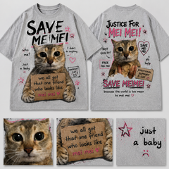 SaveMeiMei Funny Cat T-Shirt – Heavyweight Cotton Oversized Cat Meme Graphic Tee