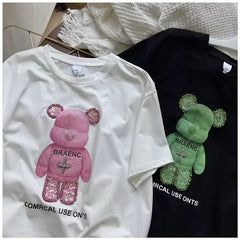 VINESU 3D Bear Rhinestone-Embellished T-Shirt - Casual Streetwear