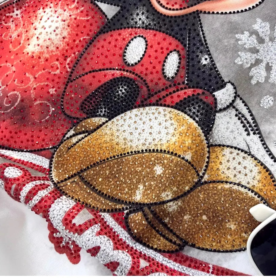 VINESU A08 - New Arrival Christmas Mouse Rhinestone Oversized Tee