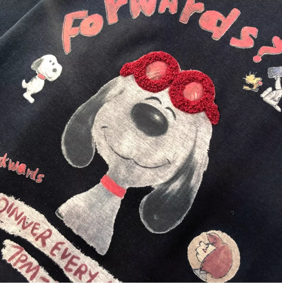 A145 - Hand-Embroidered Snoopy Outline T-Shirt - 220g Premium Heavyweight Cotton