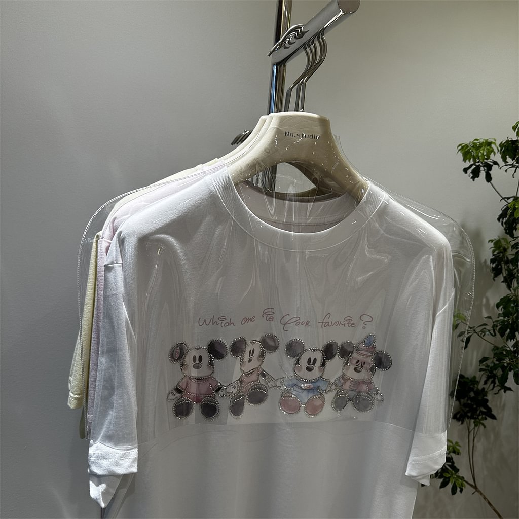 A181 - Luxury 3D Mickey Mouse Graphic Tee - Crystal Seed Bead Embroidery with Mini Sunglasses
