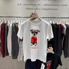 VINESU A50 220GSM Cotton Schnauzer Graphic Tee | Rhinestone Embellished Dog Print T-Shirt