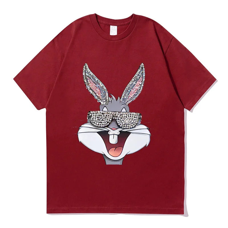 VINESU V786 - Sparkle Bunny Bling Graphic Relaxed Fit T-Shirt