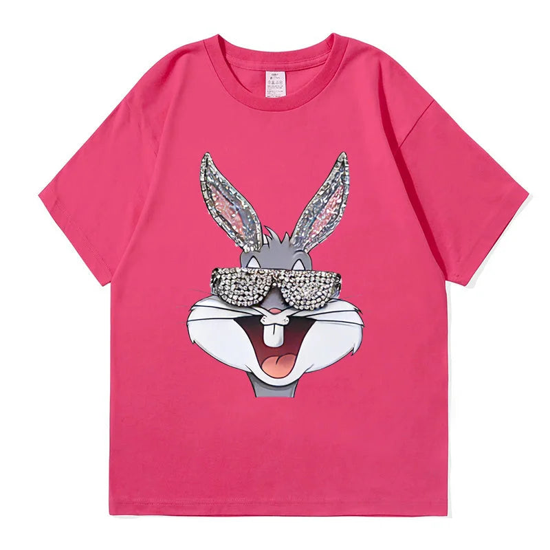 VINESU V786 - Sparkle Bunny Bling Graphic Relaxed Fit T-Shirt