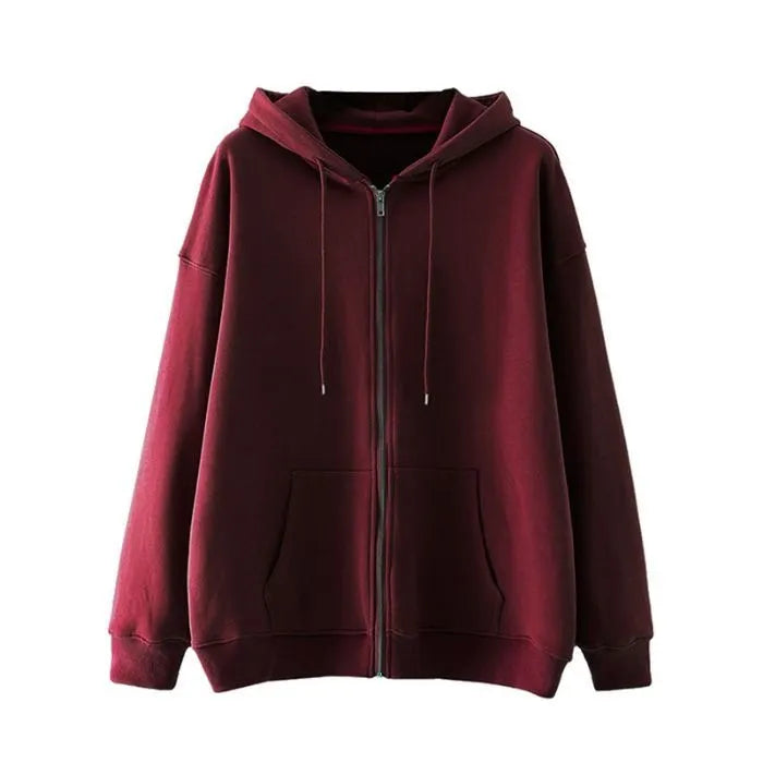 VINESU 100% Cotton Solid Color Zip-Up Hoodie