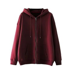 VINESU 100% Cotton Solid Color Zip-Up Hoodie