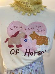 A182 - "Of Horse" Funny Graphic Tee - Sparkling Rhinestone & Embroidered Pony - 220g Premium Heavyweight Cotton