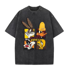 VINESU Looney Tunes - Themed Washed - Out Pink T - shirt: Retro Cartoon Vibe