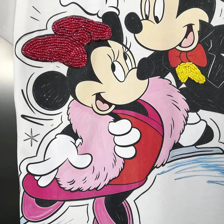 VINESU MKT09 - Vintage Couple Mouse Beaded & Sequin T-Shirt