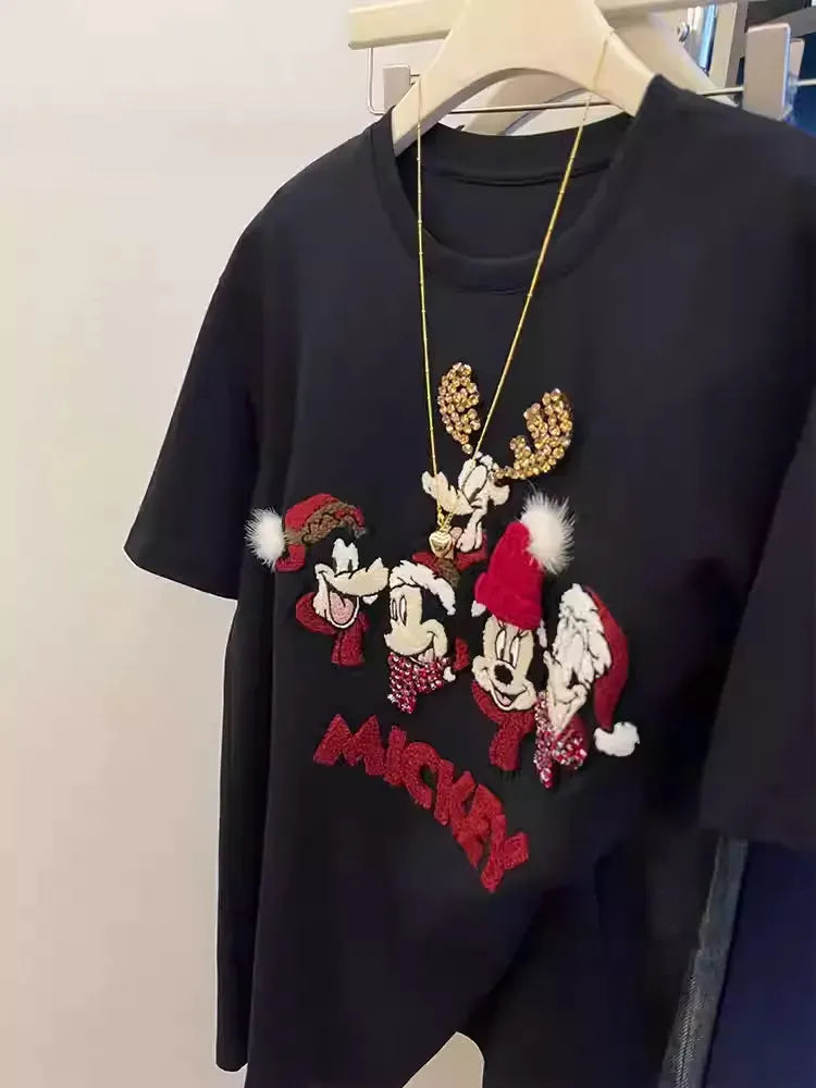 VINESU 3D Embroidered Cap & Cartoon Short-Sleeve Tee - Heavy Craftsmanship Design