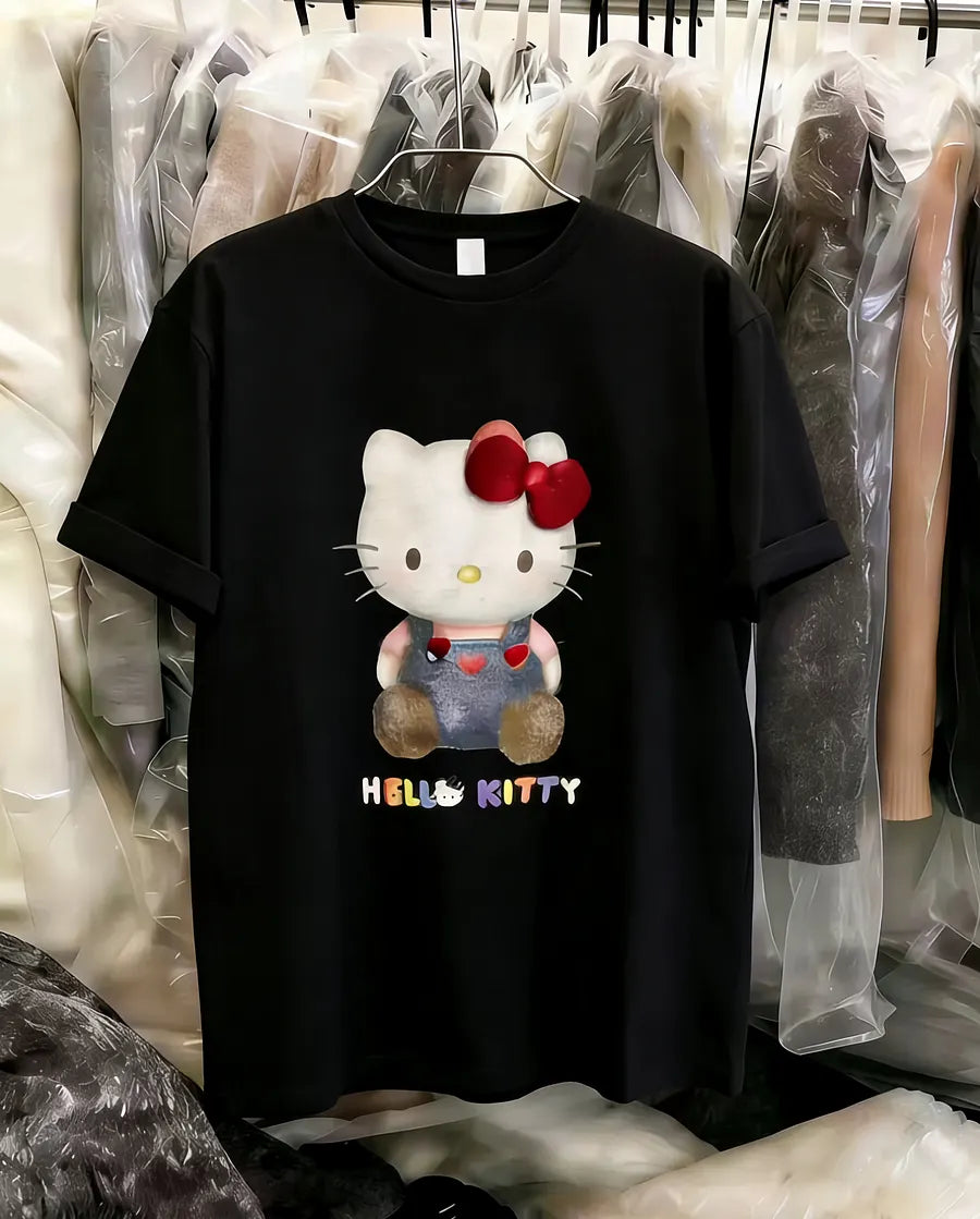 VINESU A54 - Cute Bow-Knot Cat Loose Fit T-Shirt