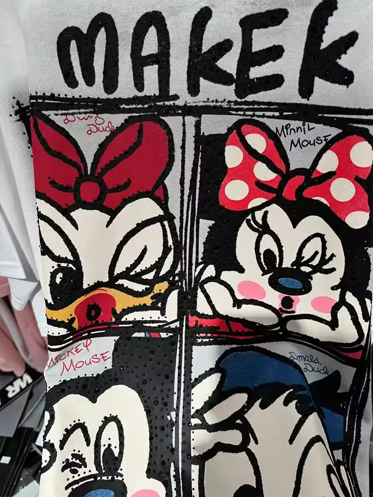 A112 - Premium Texture: Streetwear Aesthetic with Full Rhinestone Craft | Mickey & Friends Vintage Quad-Panel Oversized Tee
