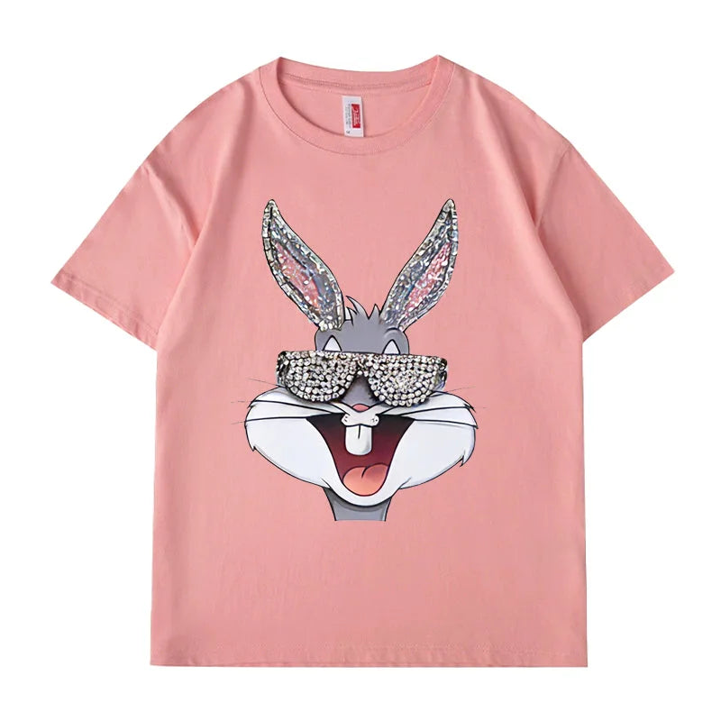 VINESU V786 - Sparkle Bunny Bling Graphic Relaxed Fit T-Shirt