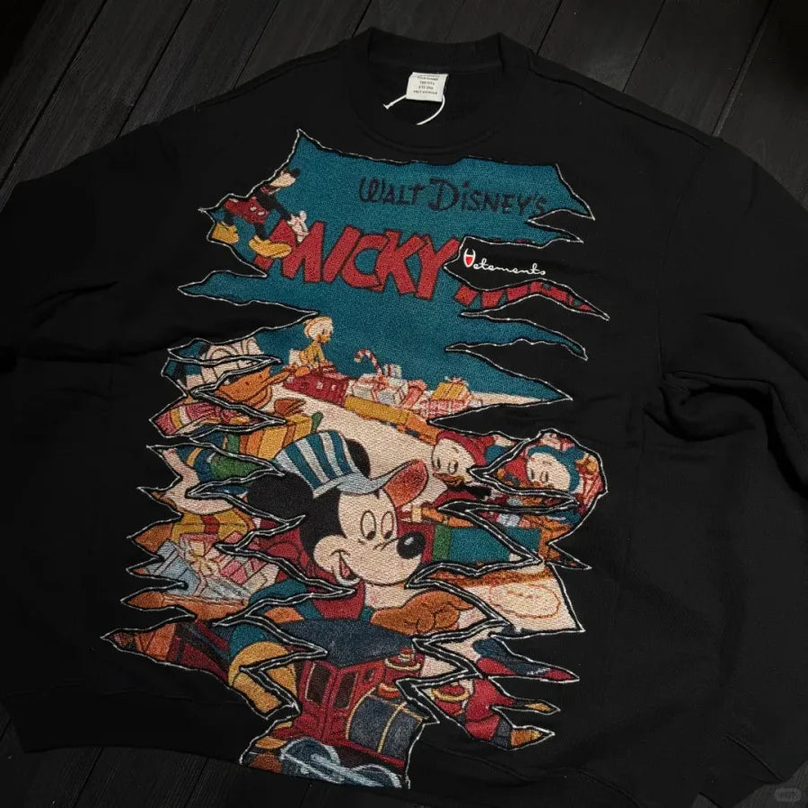 Vinesu A66 - Handmade Reworked Mickey Distressed Sweatshirt | One-of-a-Kind Festive Vintage Top