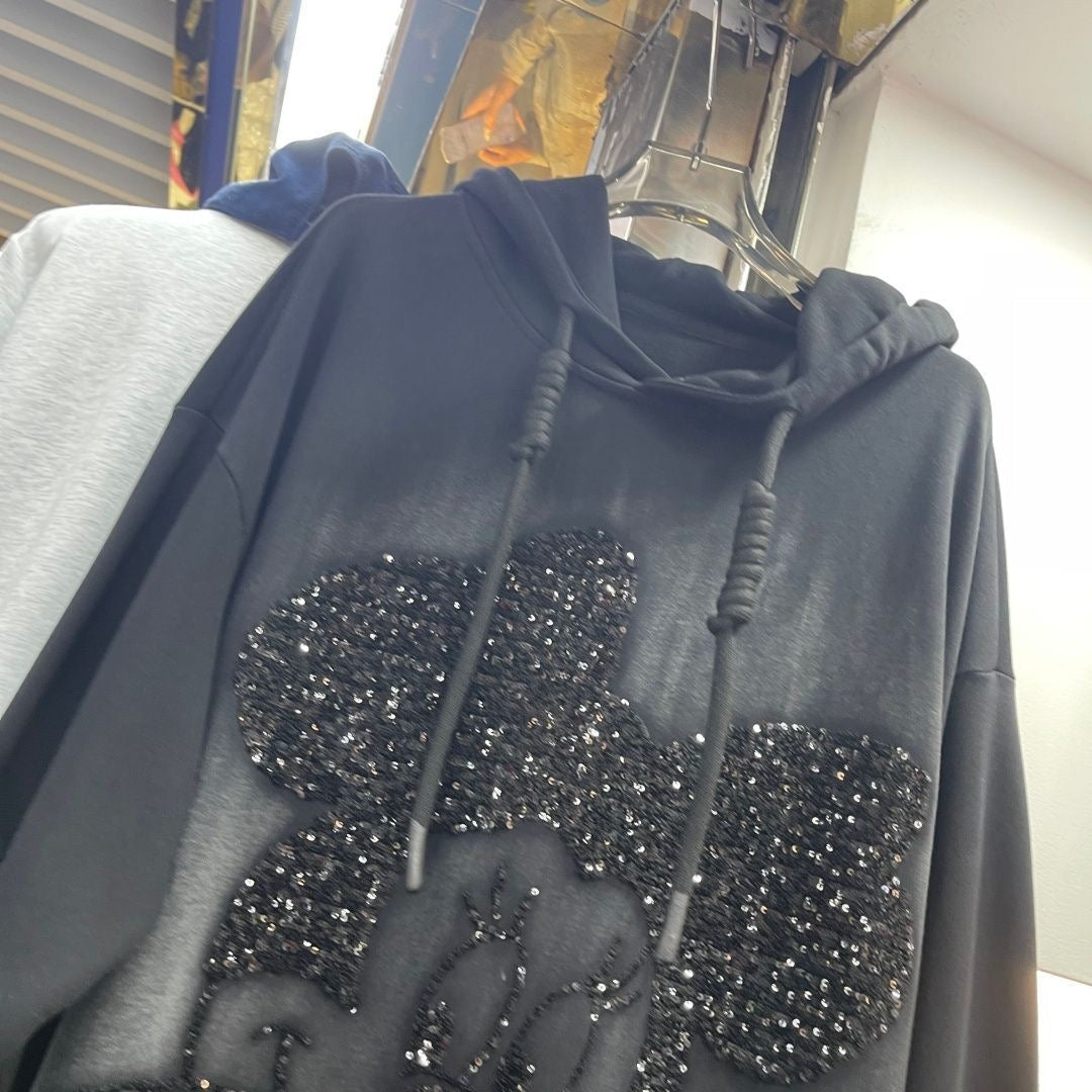Sequin Embroidered Minnie Hoodie – Lightweight Oversized Pullover
