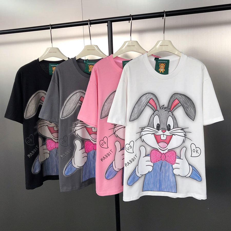 VINESU Bugs Bunny with Beaded - Cute Rabbit Graphic Tee