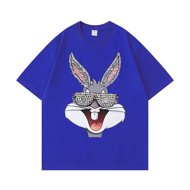 VINESU V786 - Sparkle Bunny Bling Graphic Relaxed Fit T-Shirt