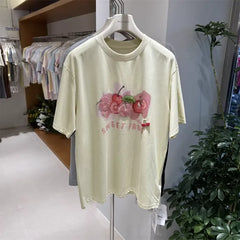 A134 - Heavywork Cherry Tee: 220g Organic Cotton | 3D Hand-Stitched Crystal Beads | Summer 2026 Edition