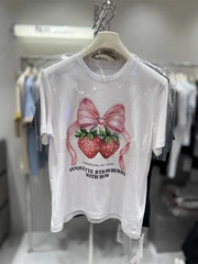 VINESU Strawberry Diamond-Embellished Heavyweight Cotton Tee