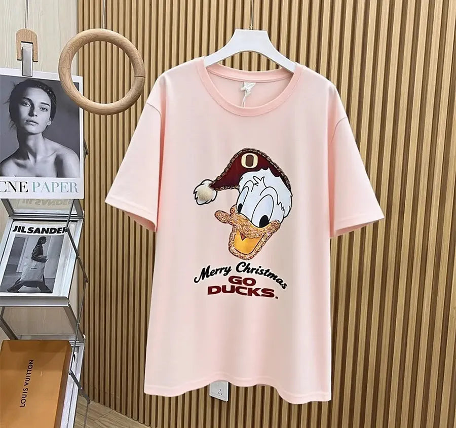 VINESU Full of Festive Feel! Donald Duck Rhinestone Christmas T - shirt