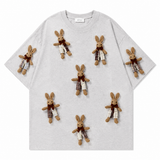 A242 - Handmade 3D Bunny Appliqué Cotton T-Shirt – Soft Artistic Casual Wear