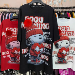 VINESU A47 - Luxury 320g Heavyweight Cotton Snoopy Tee - 3D Pom-Pom & Sequin Embroidery - Unisex Premium Streetwear