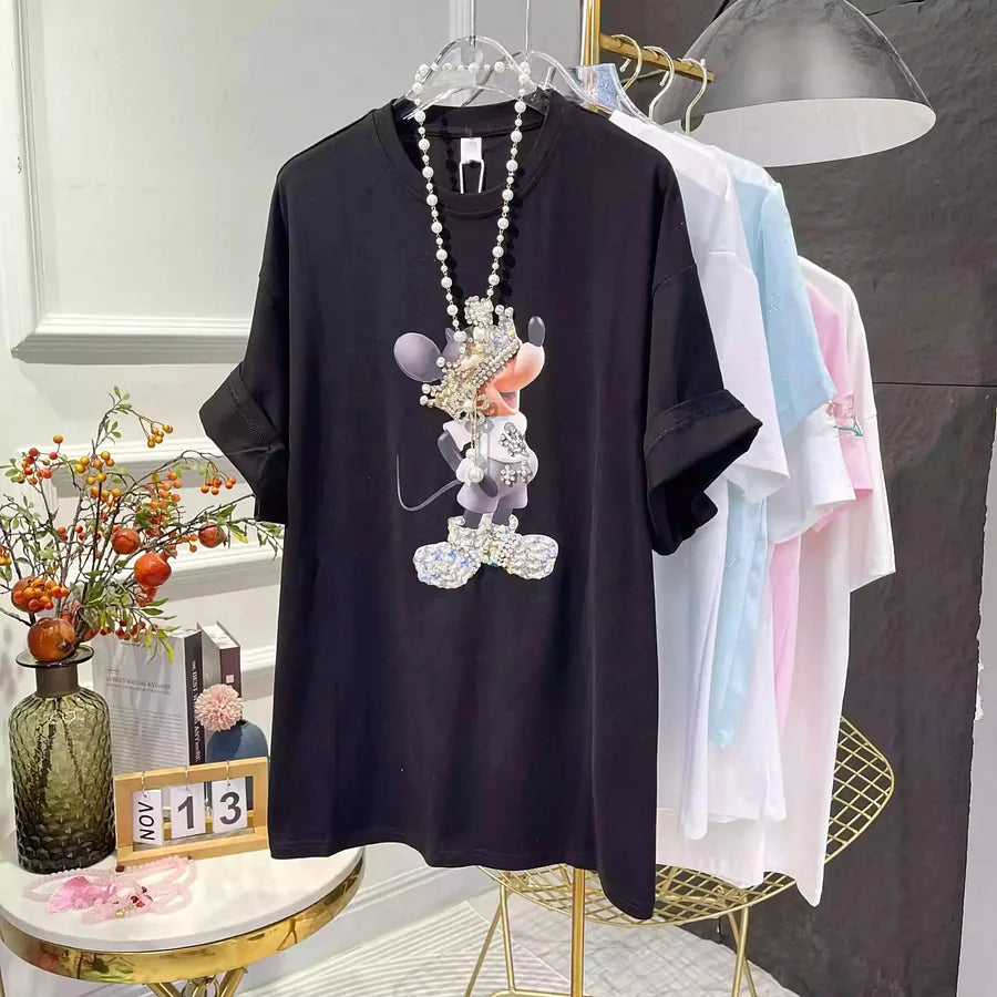 Mickey Crown Heavy Craft Crystal Embellished Tee