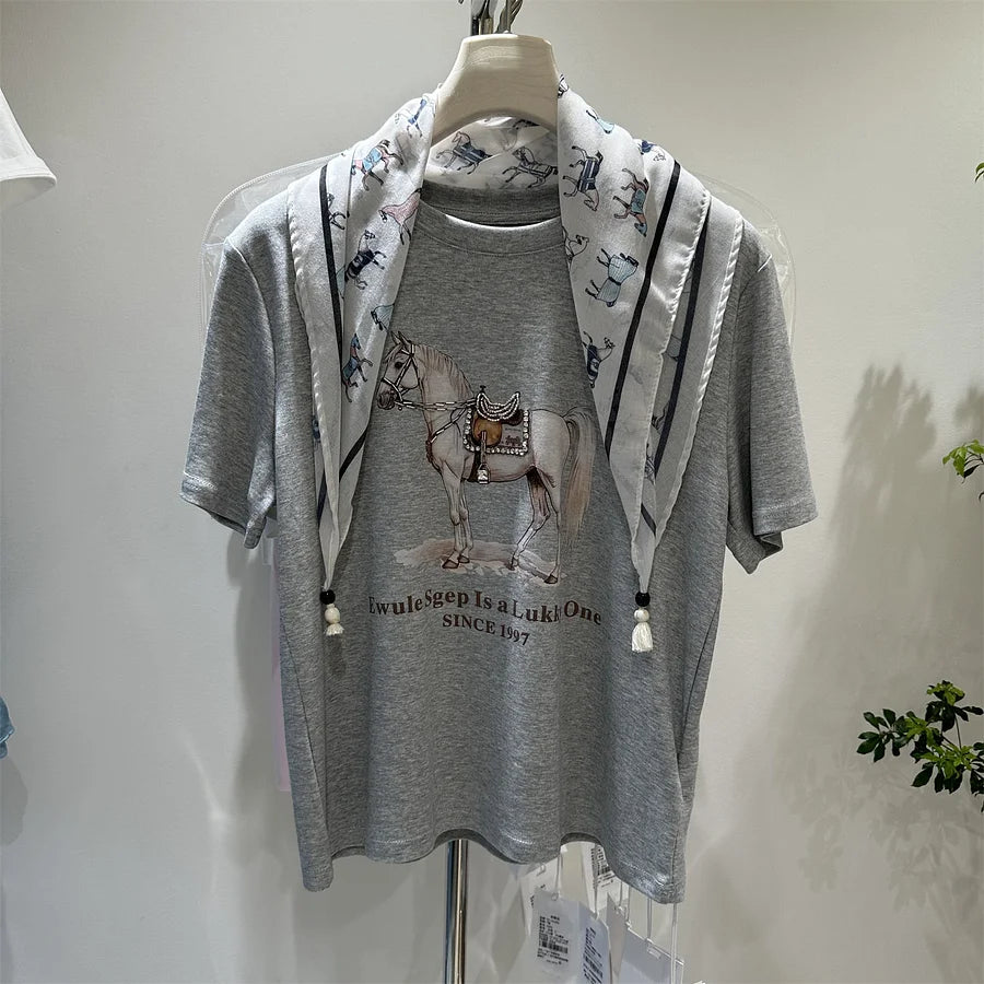 A191 - Artistic Graphic Tee with Beaded Embroidery - 220g Premium Heavyweight Cotton