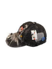 Vinesu H10 - Handmade Reworked Astro Boy Patchwork Cap | One-of-a-Kind Distressed Animation Hat ❤Black